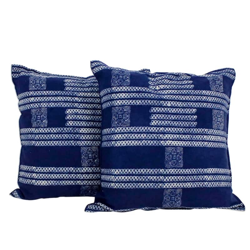 Novica Handmade Indigo Dreams Cotton Batik Cushion Covers (Pair)