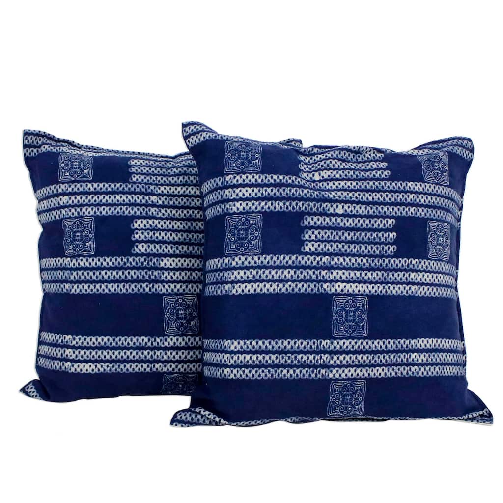Novica Handmade Indigo Dreams Cotton Batik Cushion Covers (Pair)