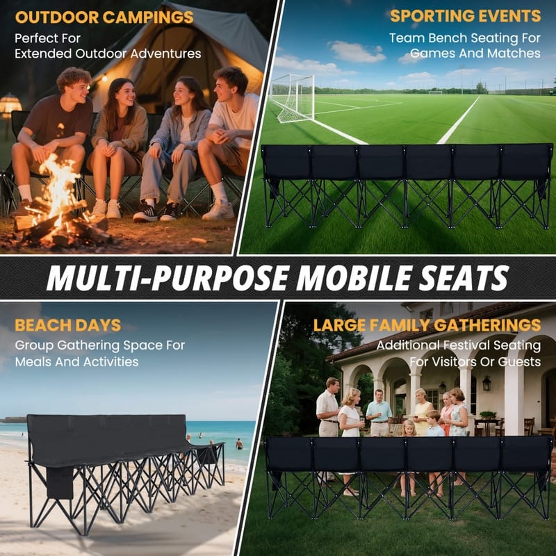Portable Folding Soccer Benches for Team, 4/6/9 Seats with Carry Bag