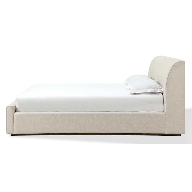 Reza Full Size Platform Bed, Sleigh Headboard, Low Profile, Beige Linen