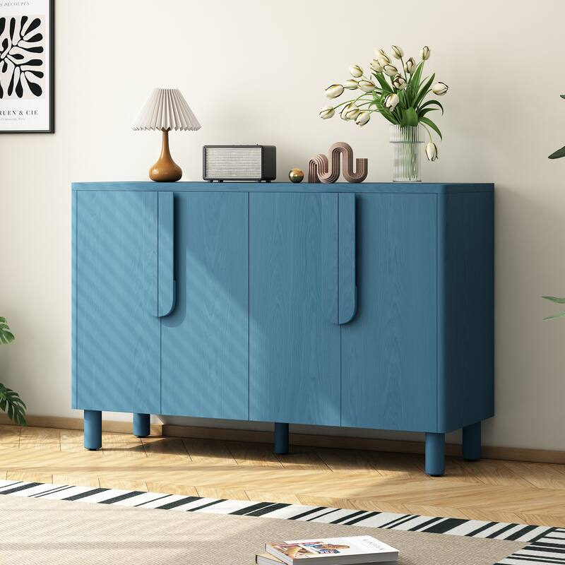 4-Door Buffet Cabinet with Adjustable Shelves & Arc Handles by Harper&Bright Designs - Navy