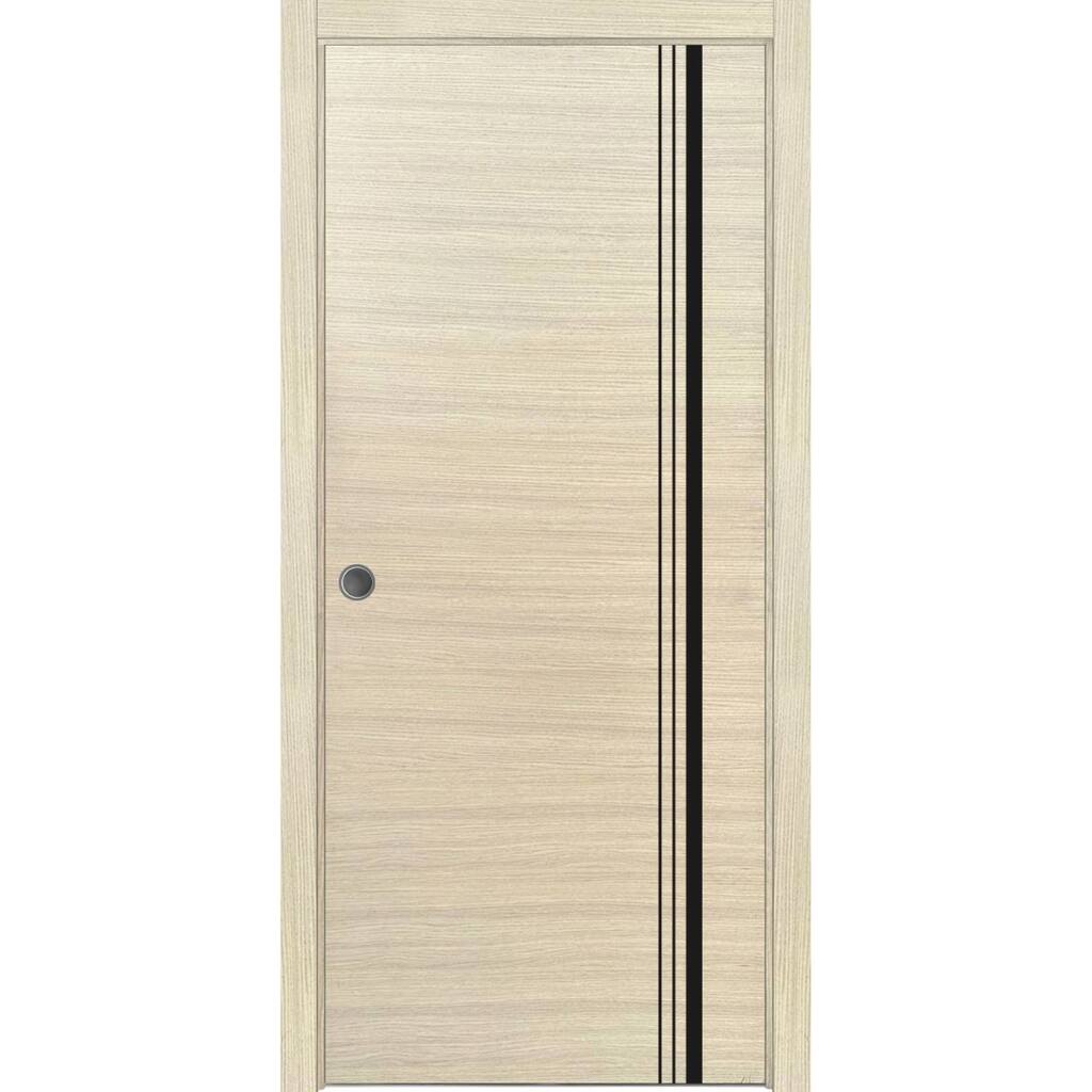 French Pocket Door 28x80 with Planum 0011 Natural Veneer Kit Trims Rail