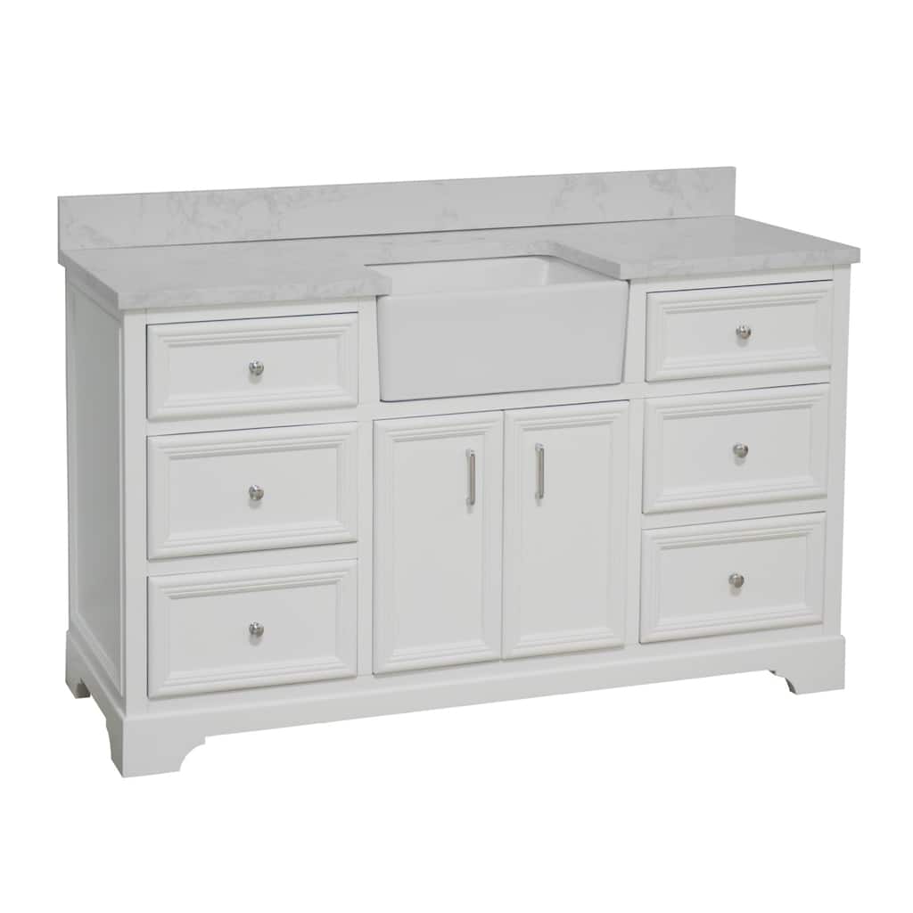 KitchenBathCollection Zelda 60" Single Farmhouse Bathroom Vanity with Engineered Carrara Top
