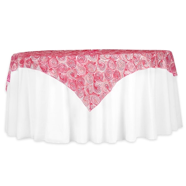 Ribbon Embroidery w/Sequin 72"x72" Square Table Topper Overlay - Red