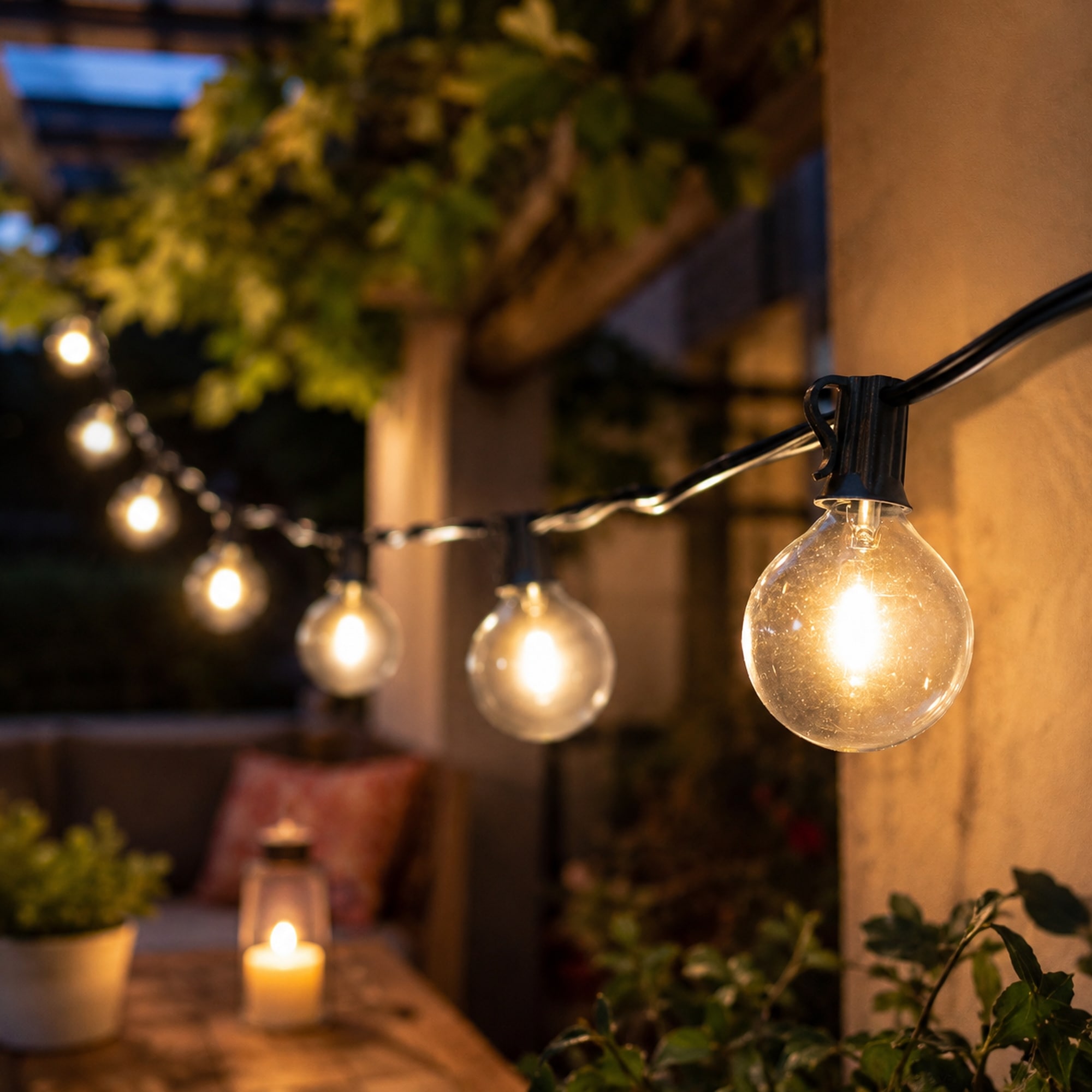 G50 Globe Indoor Outdoor Patio Lights - Clear - 9' Black Wire - 10ct