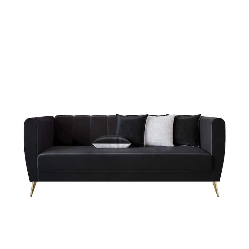 Scarlett Velvet Flared Arm 3-Seater Sofa with 4 Throw Pillow