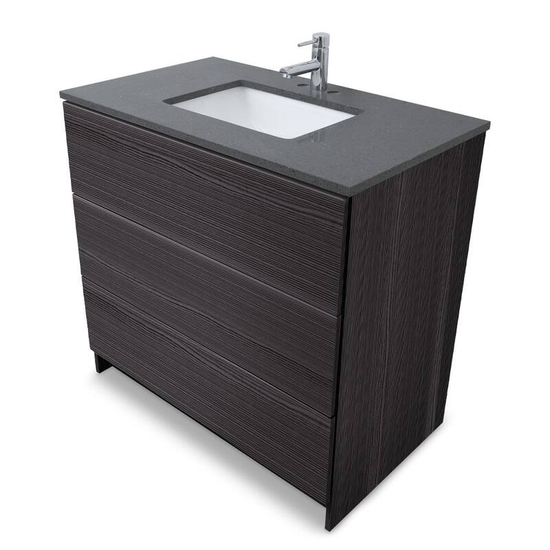 Element Standing 36 in x W x 22 in D x 35 in H Bathroom Vanity in Ebony with Galaxy Grey Quartz Top