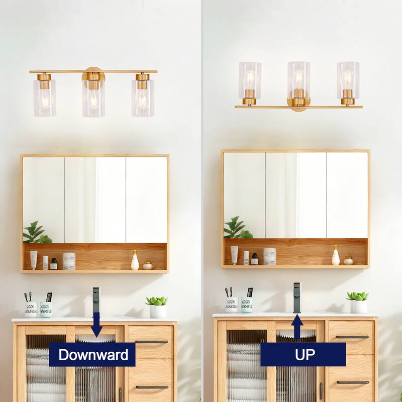 3-Light Vanity Lights, E26 Modern Bathroom Light Fixtures with Clear Glass Shade, Wall Lamps for Mirror Kitchen Hallway