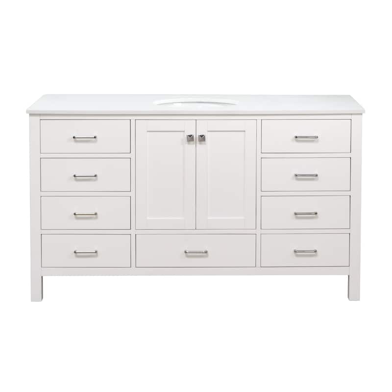 KitchenBathCollection Horizon 60" Single Bathroom Vanity with Engineered White Top