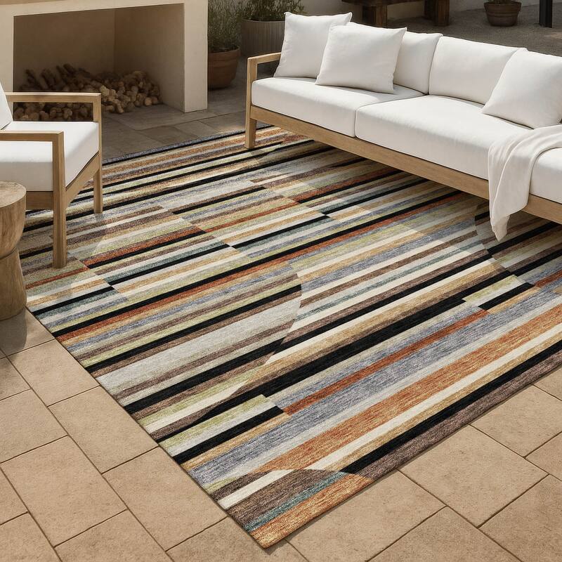 Machine Washable Indoor/ Outdoor Modern Cokedale Chantille Rug - Black - 3' x 5'
