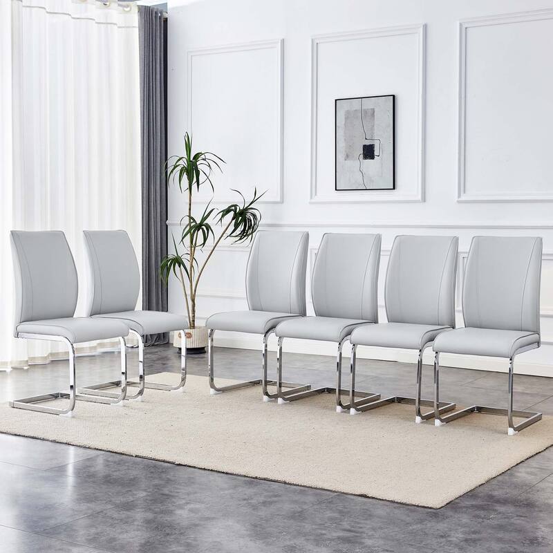 PU High Resilience Dining Chair(Set of 6) - Light Gray