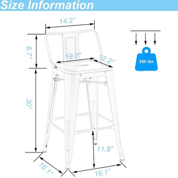 dimension image slide 0 of 8, Metal Bar Stools Set of 4,Bar Stool with Low Back for Indoor/Outdoor Barstools