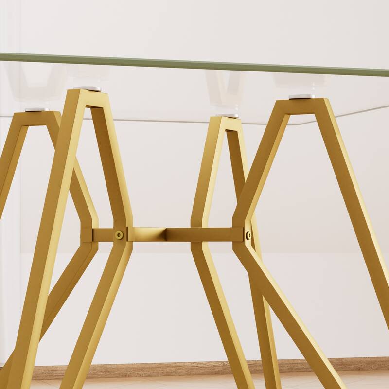 Square tempered glass dining table, space-saving small kitchen dining table, equipped with sturdy metal table legs