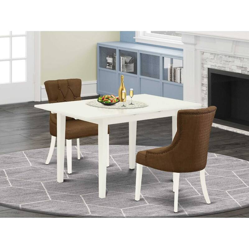 HomeStock 3-Piece Linen White Finish Rectangular Solid Wood Top with Butterfly Leaf Dining Table Set