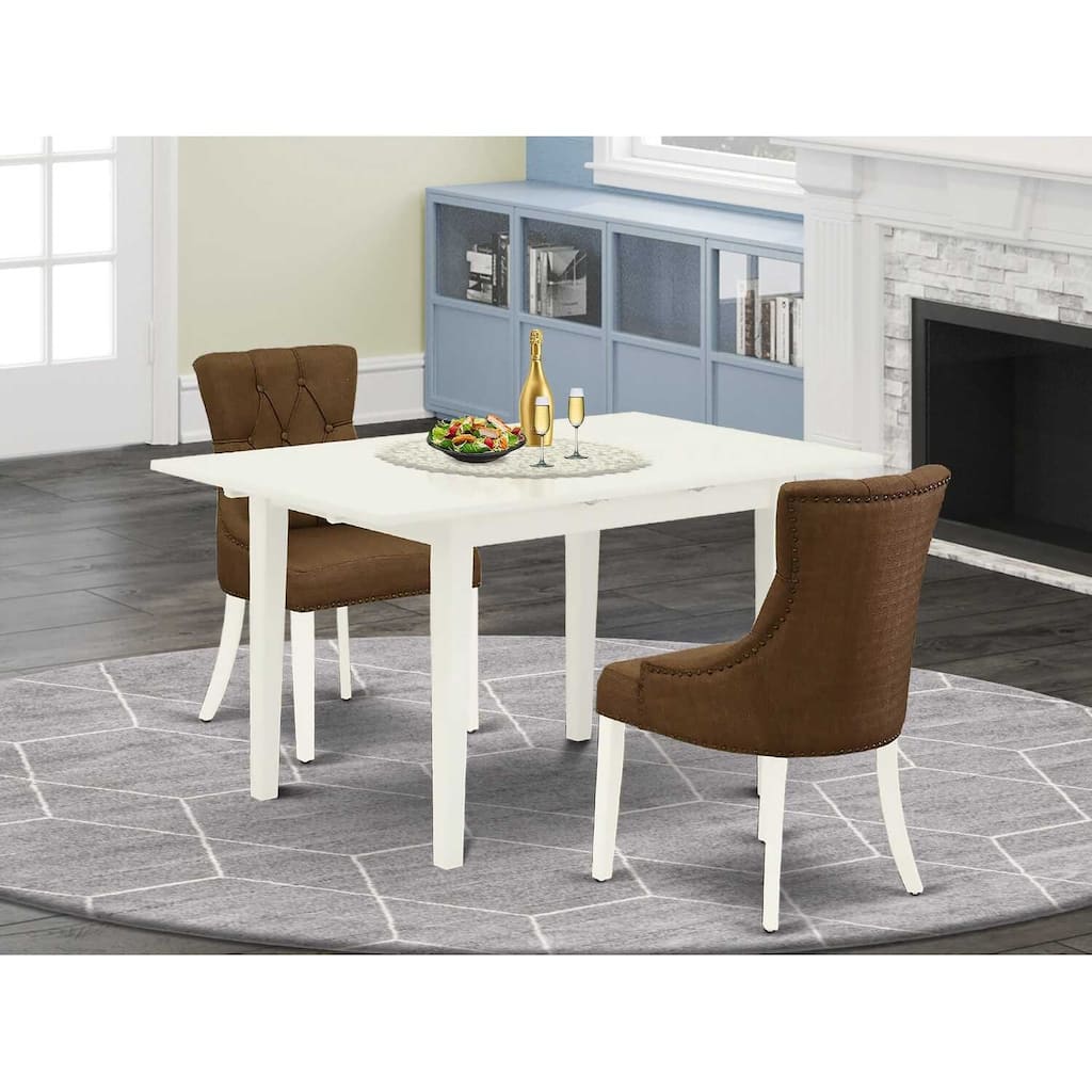 HomeStock 3-Piece Linen White Finish Rectangular Solid Wood Top with Butterfly Leaf Dining Table Set