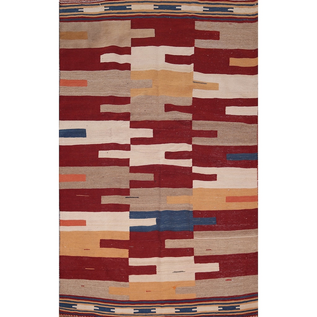 Kilim Qashqai Reversible Persian Vintage Rug Flatweave Wool Carpet - 4'7" X 7'3"