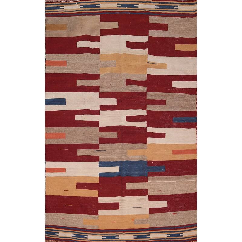 Kilim Qashqai Reversible Persian Vintage Rug Flatweave Wool Carpet - 4'7" X 7'3"