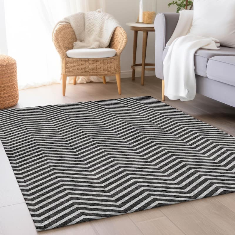 Premium Washable Super Soft Modern Chevron Mayfield Rug - Black - 3' x 5'