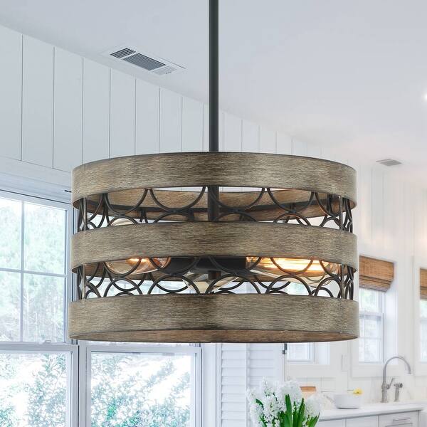 slide 2 of 8, Farmhouse Metal 3-Light Hood Drum Chandelier for Dining Room