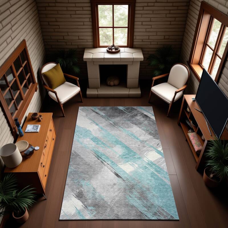 Premium Washable Super Soft Abstract Stripe Mayfield Rug - Teal - 3' x 5'