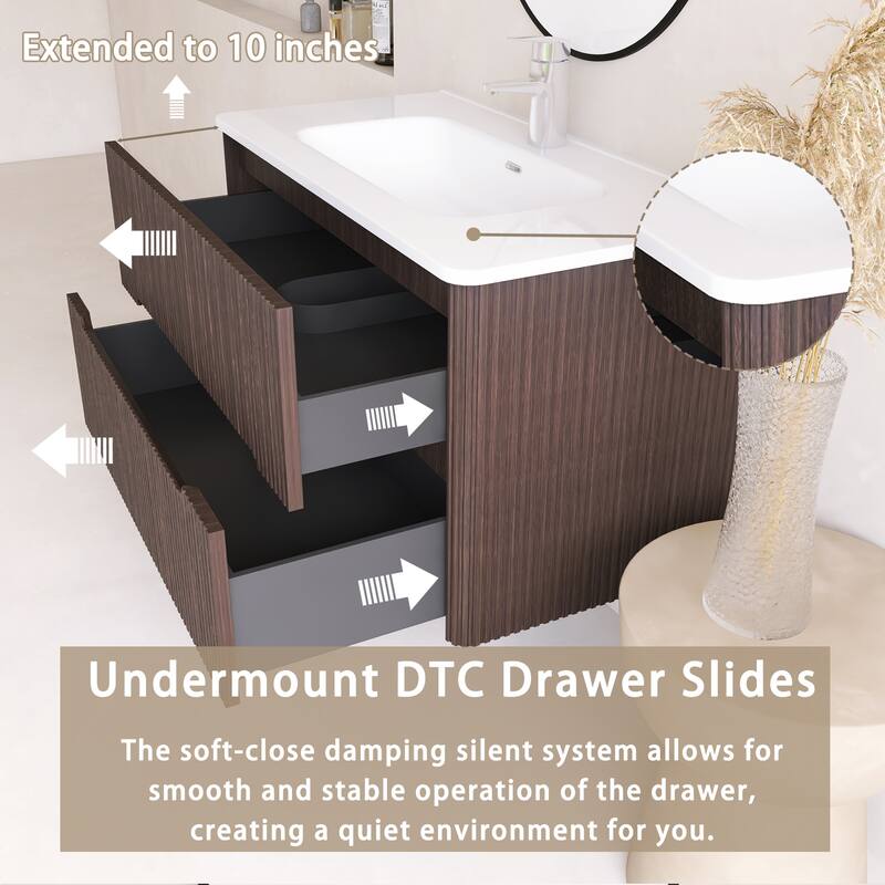 Emma 36 inch Wall-Mounted Bathroom Vanity Set with Integrated Ceramic Sink - 36"x18"x20"
