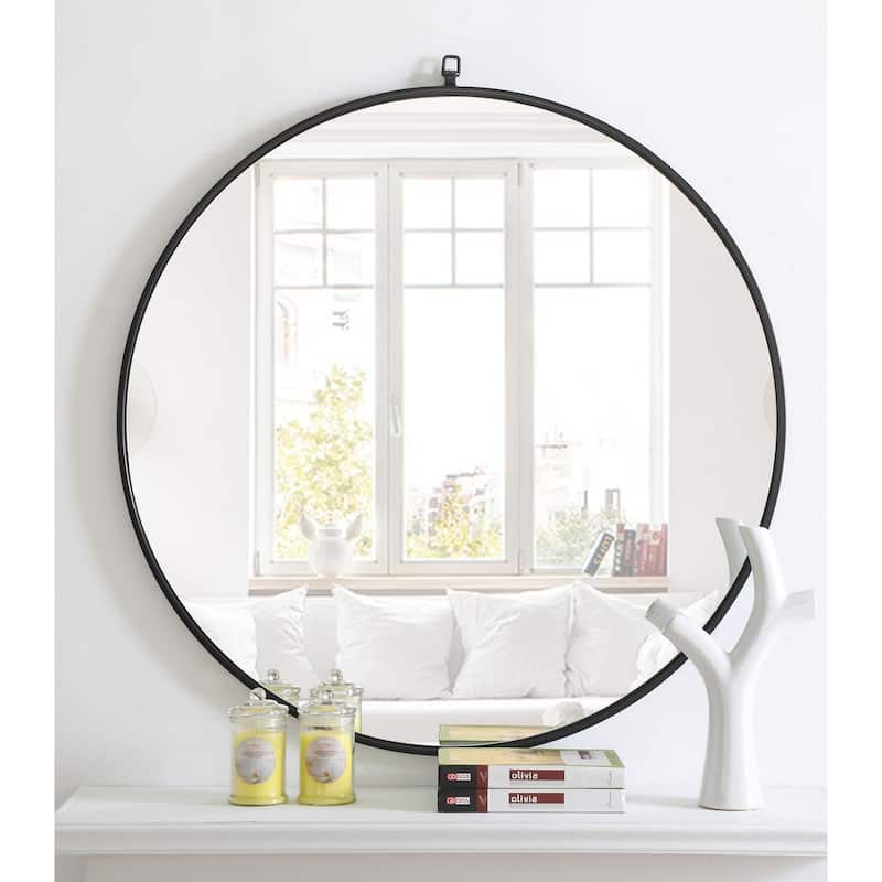 Strick & Bolton Patti Metal 36-inch Round Mirror with Decorative Hook