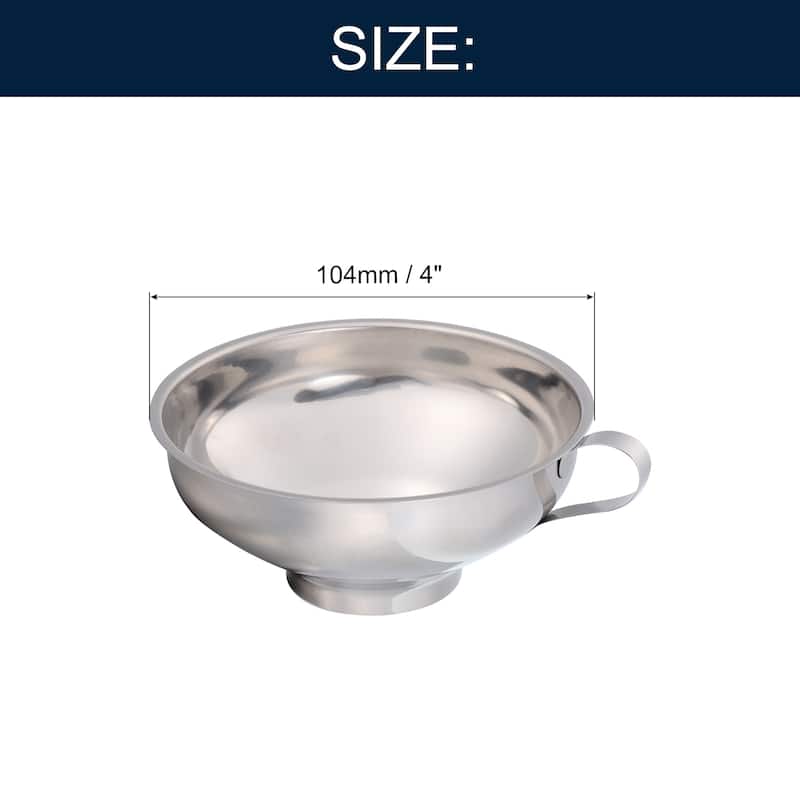 Stainless Steel Canning Funnel, 104mm/ 4inch Wide Mouth Jar Funnel with Handle - Silver - Silver