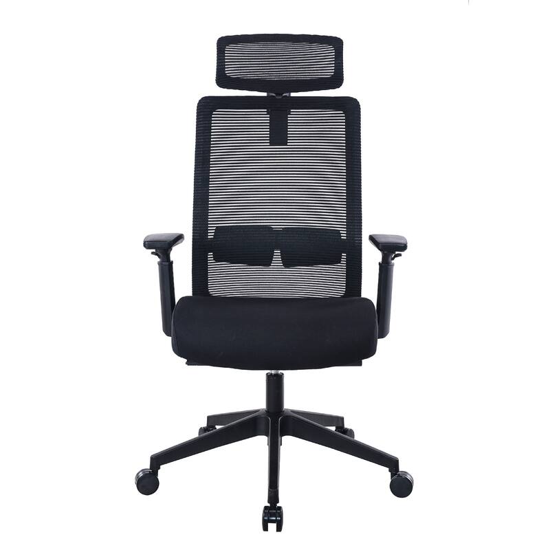 Rolling Office Chair with Headrest, Black Mesh, Foam, Swivel Seat