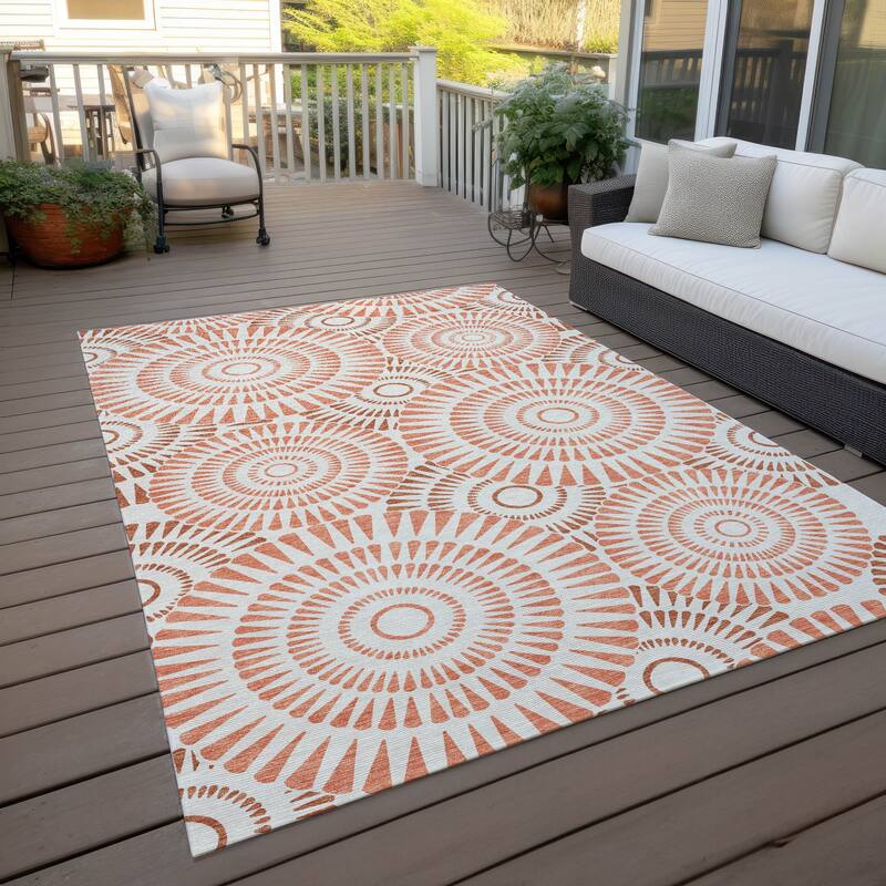 Machine Washable Indoor/ Outdoor Chantille Contemporary Burst Rug - Coral - 9' x 12'