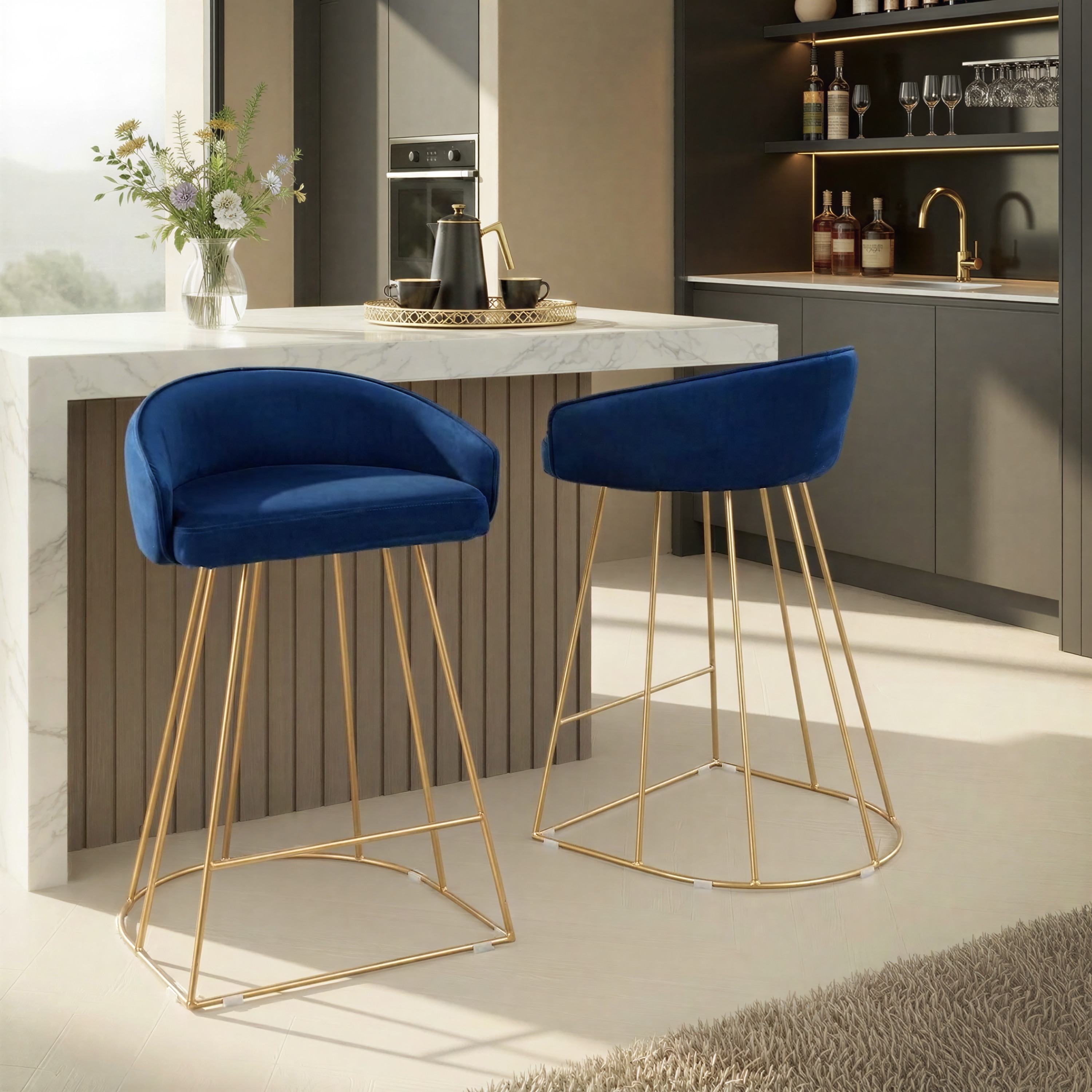 Silver Orchid Haid 26" Velvet Upholstered Counter Stool (Set of 2)