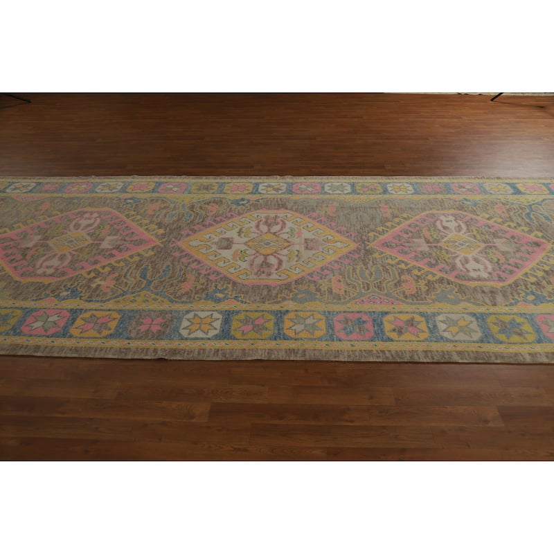 Hand Knotted Oriental 100% Wool Carpet Transitional All-Over Brown Oushak Area Rug - 20' 1'' X 5' 11''