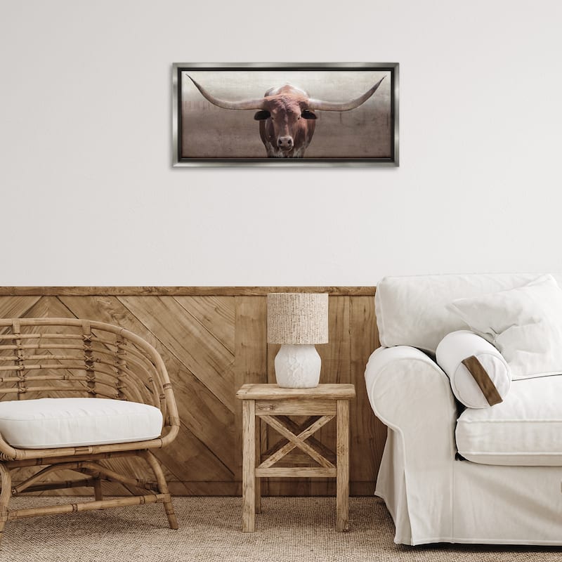 Stupell Rustic Western Longhorn Framed Floater Canvas Wall Art Design By Carol Robinson