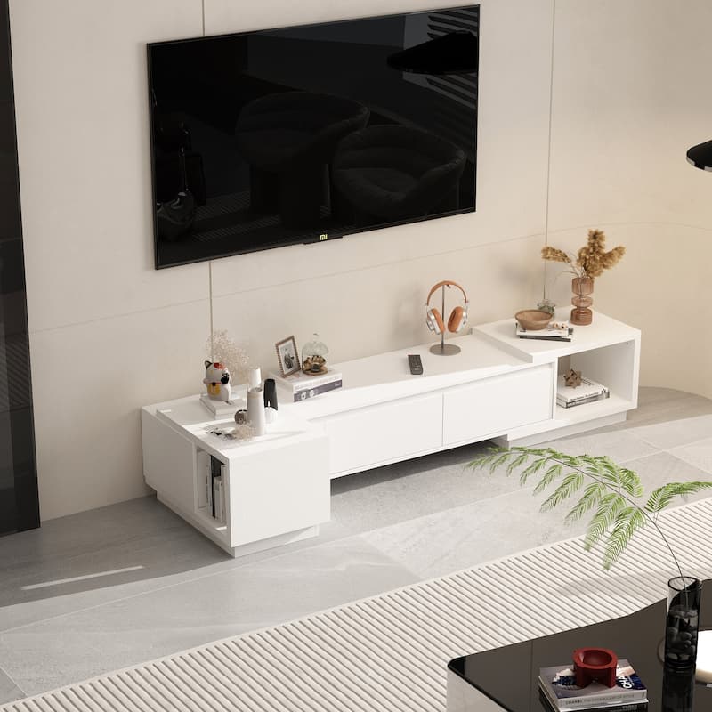 Modern Style Extendable TV Stand with 3Drawer White/Black 65.4"-106.3"