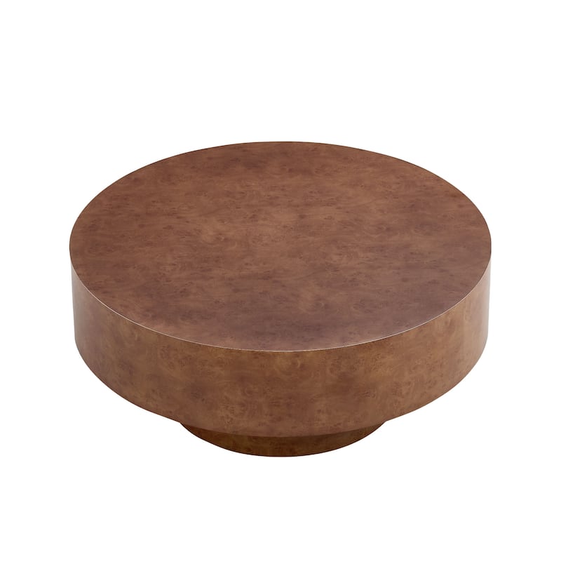 31.49" Round Coffee Table with Burl Wood Veneer, Sturdy Pedestal for Living Room, Modern Low Center Table Accent Cocktail Table