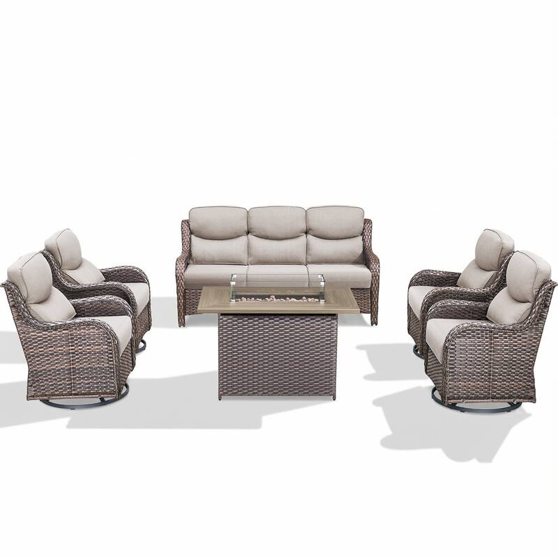 Pocassy Outdoor Fire Pit Sofa Swivel Chairs Conversation Set