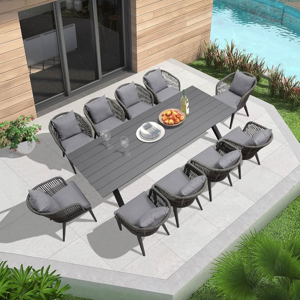 PURPLE LEAF 7/9/11 pcs Patio Dining Set Aluminum desk with chairs for lawn backyard garden -GREY