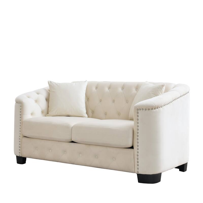 3-Seater & 2-Seater Velvet Sofa Duo with Nailhead Accents for Home