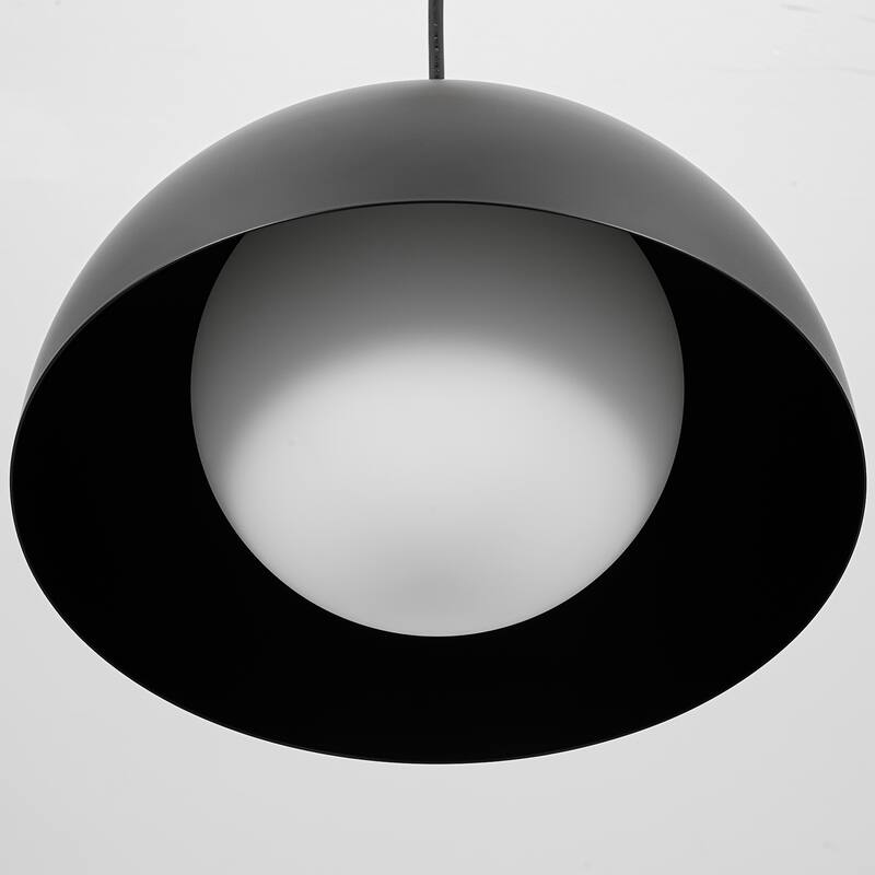 1-Light 11.8" Modern Farmhouse Black Dome Frosted Glass Globe Pendant Light for Kitchen Island - 11.8 in. W x 9.84 in. H