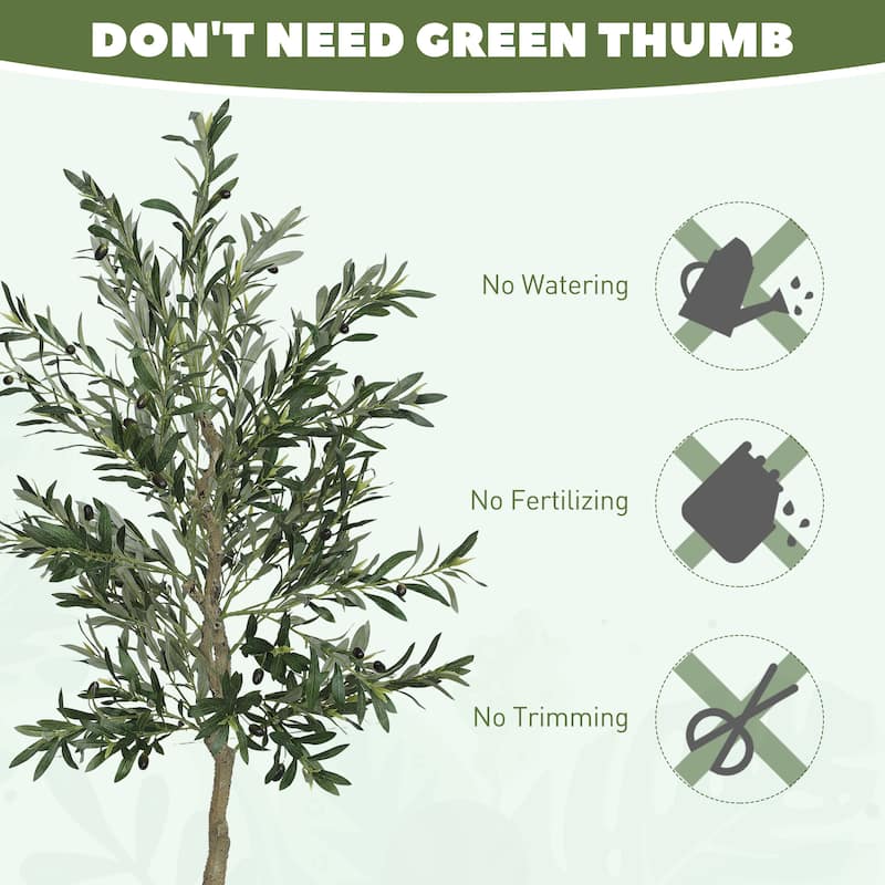 HOMCOM Faux Olive Tree 6ft, Artificial Tree in Pot, 40 Fruits Indoor Fake Plant for Home, Office, Living Room Decor