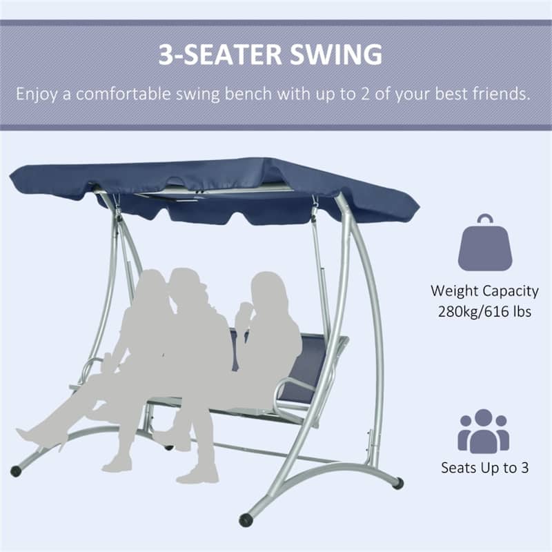 Outdoor Patio Swing Chair for 3 Adults with Adjustable Canopy