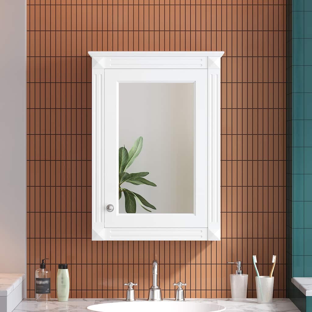 GDFStudio - Harwick Modern Wall-Mounted Bathroom Medicine Cabinet with Mirror, Adjustable Shelf & Soft-Close Door - 20"W