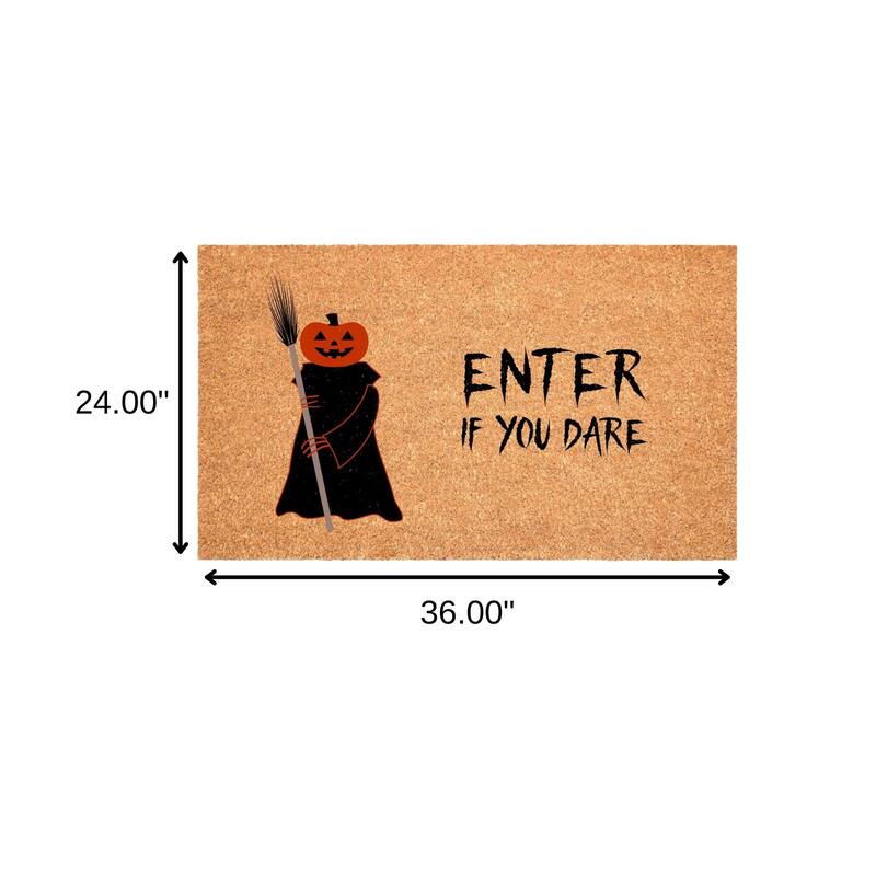 HomeRoots 24" X 36" Natural And Brown Halloween Spooky Pumpkin Outdoor Coir Door Mat - 24.00' X '36.00