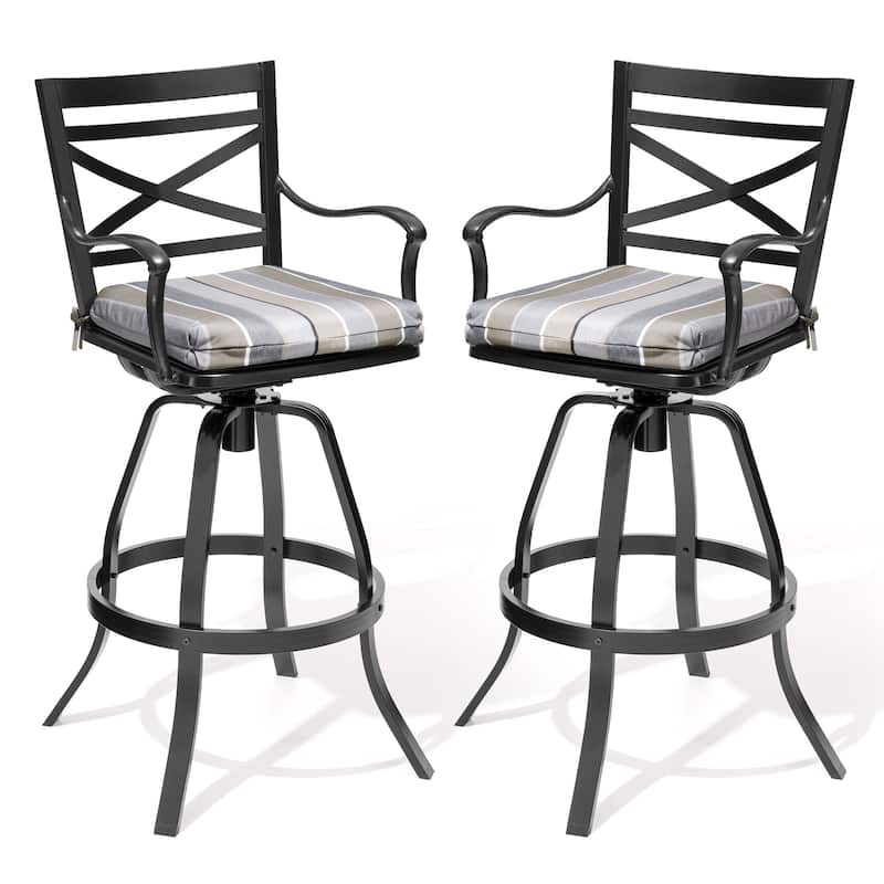 Outdoor Patio Swivel Bar Stool Aluminum Bar Chair with Sunbrella Cushion - 2-piece set, MILANO CHAR cushion