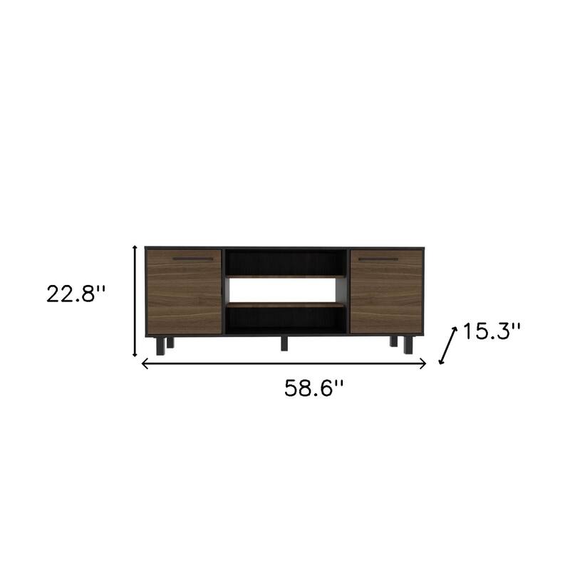 Modern 59" TV Stand for 65" TV Open Shelves with 2 Cabinets and Cable Management Espresso Finish - 22.8"H x 58.6"W x 15.3"D