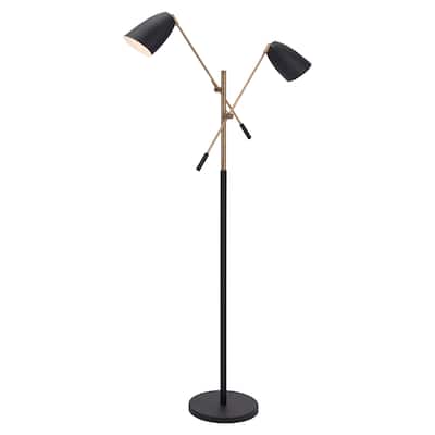 Black and Gold Adjustable Floor Lamp - Matte Black & Brass