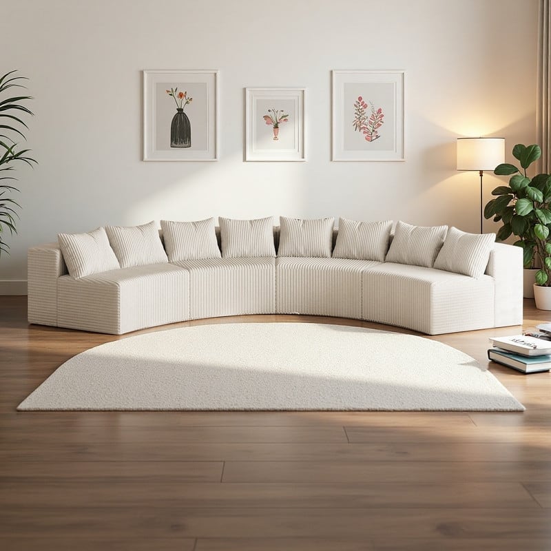 156" Corduroy Curved Sectional Sofa with 8 Pillows, Modular Semi-Circular Design in 4 Modules