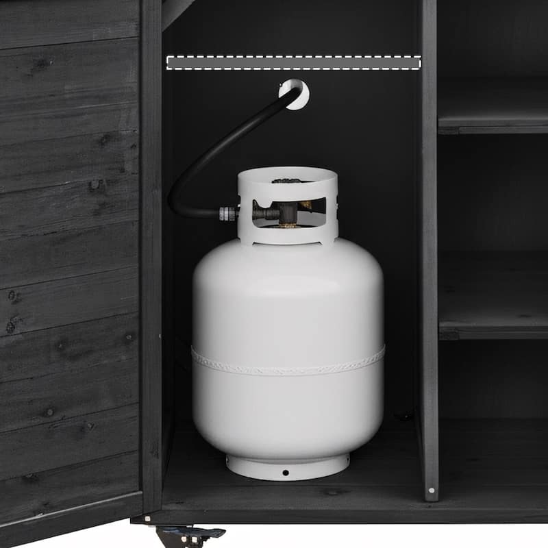 78.3" Outdoor Kitchen Island with Foldable Grill Table, Wooden Outdoor Grill Cart with Trash Can Storage & Stainless Steel Top