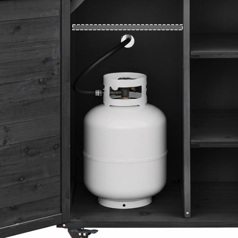 78.3 Inch Outdoor Grill Cart with Foldable Table Fir Wood Stainless Steel Top