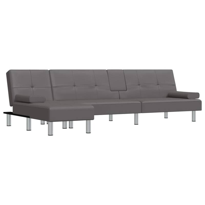 vidaXL L-shaped Sofa Bed Black/Gray 100.4"x55.1"x27.6" Faux Leather - 100.4" x 55.1" x 27.6"