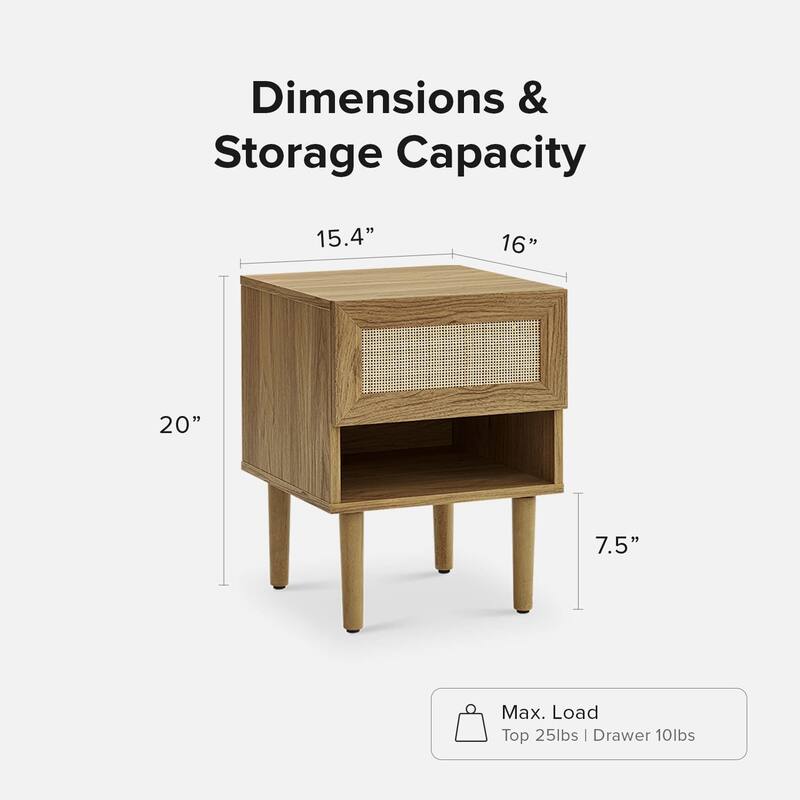 Mopio Haylee Night Stand, Side Table, End Table, Boho Farmhouse Modern Nightstand, Bedside Tables, Small Nightstand with Drawers
